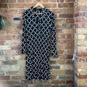 100% silk graphic black and white silk jersey dress